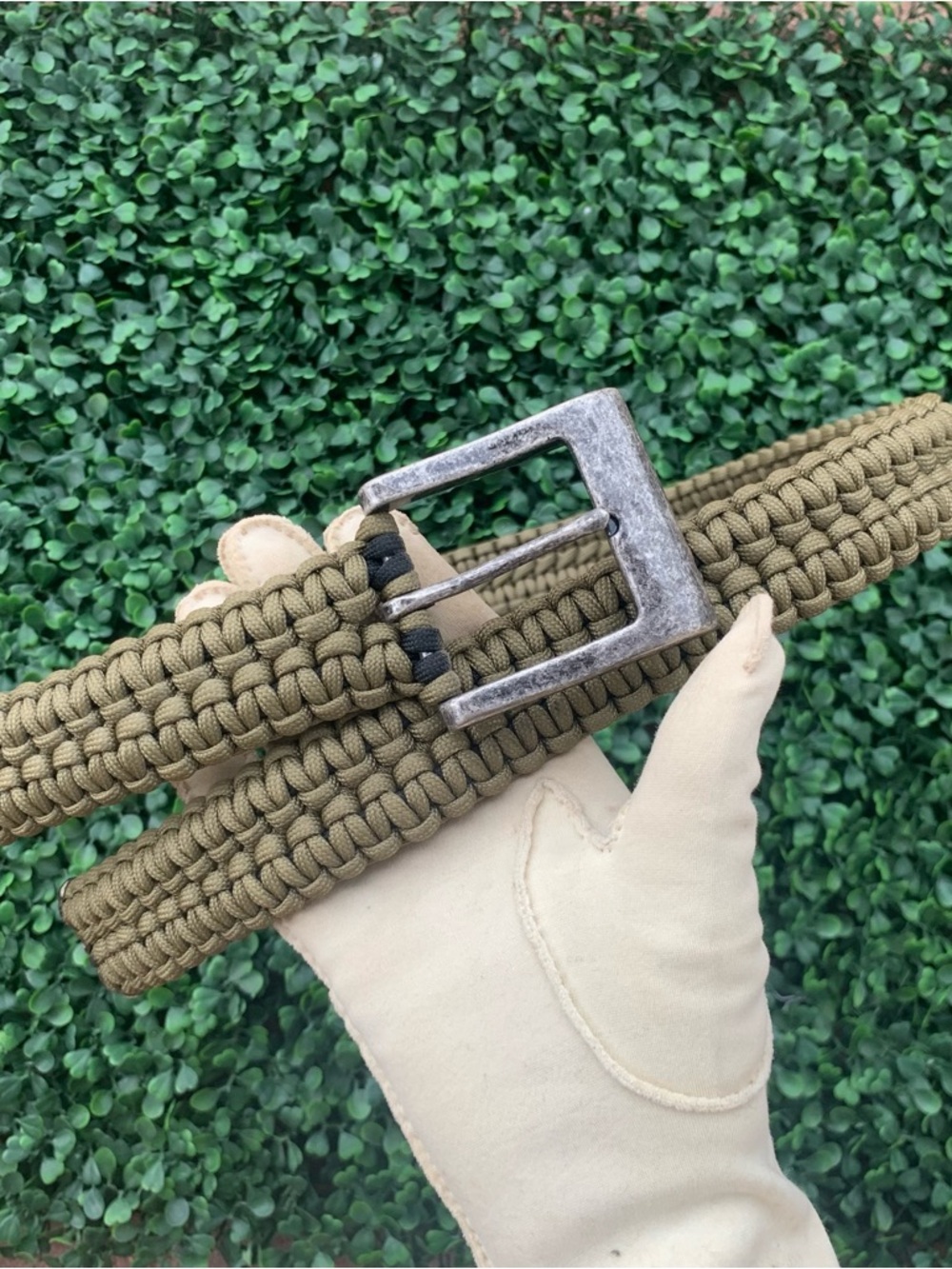 Vintage Y2K Handmade Green Coil Rope Tightly Braided Heavy Duty Utility Belt